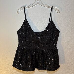 Boohoo Women's Black Sequin Camisole Top Size 14 New Years Eve Cocktail Holiday